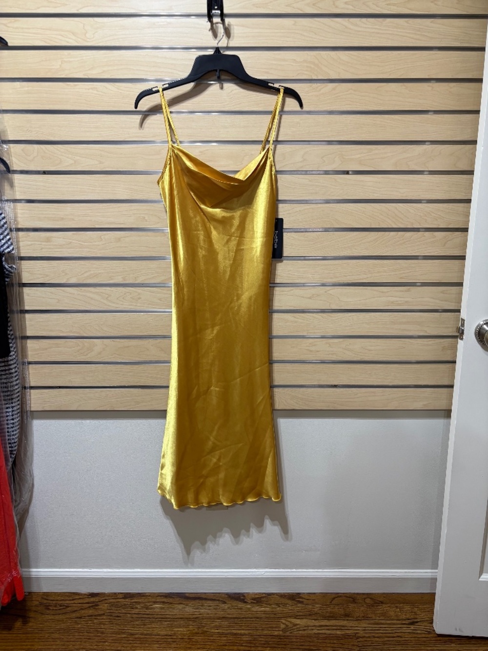 Bebe Women's Gold Satin Cowl Neck Slip Dress XS New with Tags